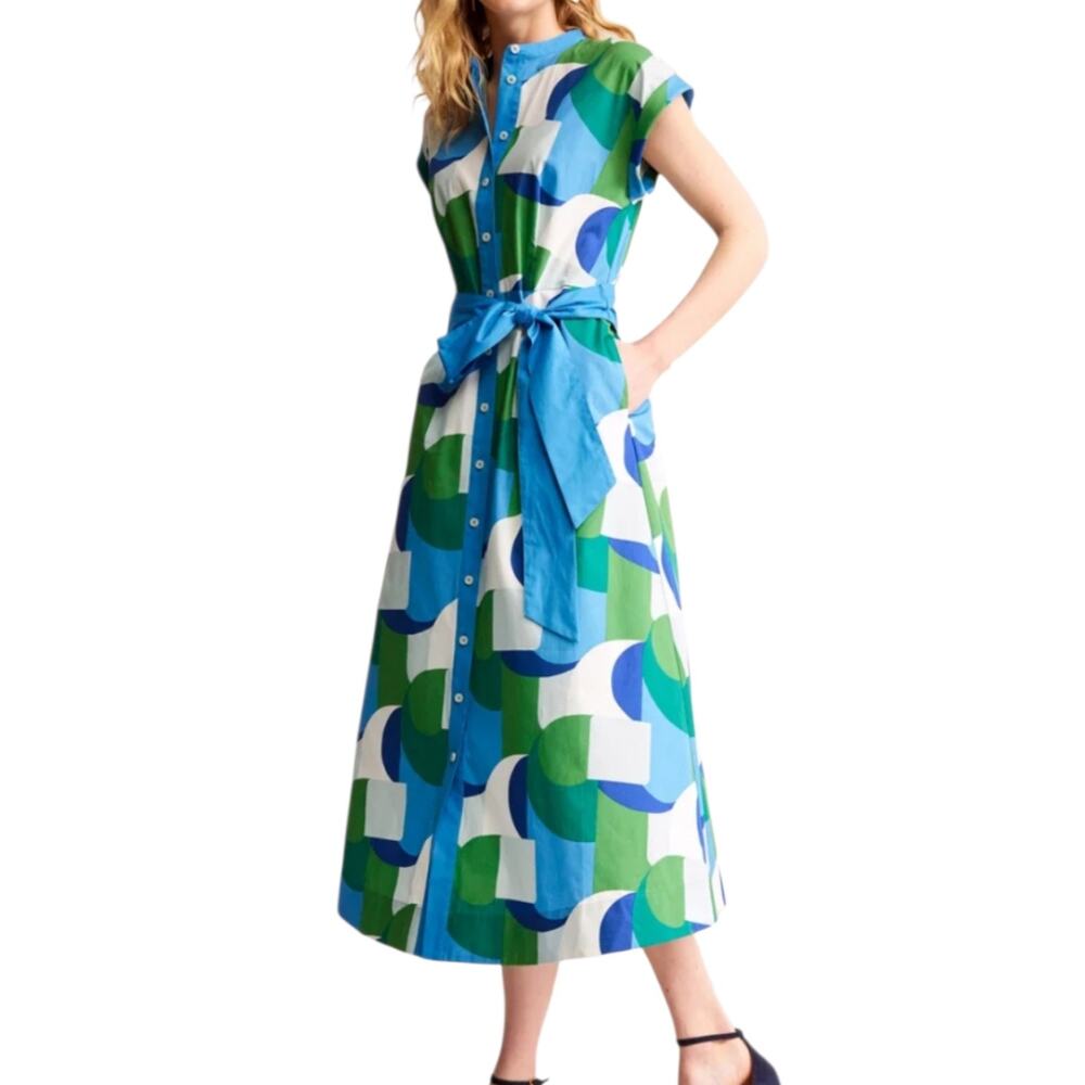 Boden Amanda Cotton Midi Shirt Dress Cap Sleeve Belted Pockets Fit & Flare 6  6R